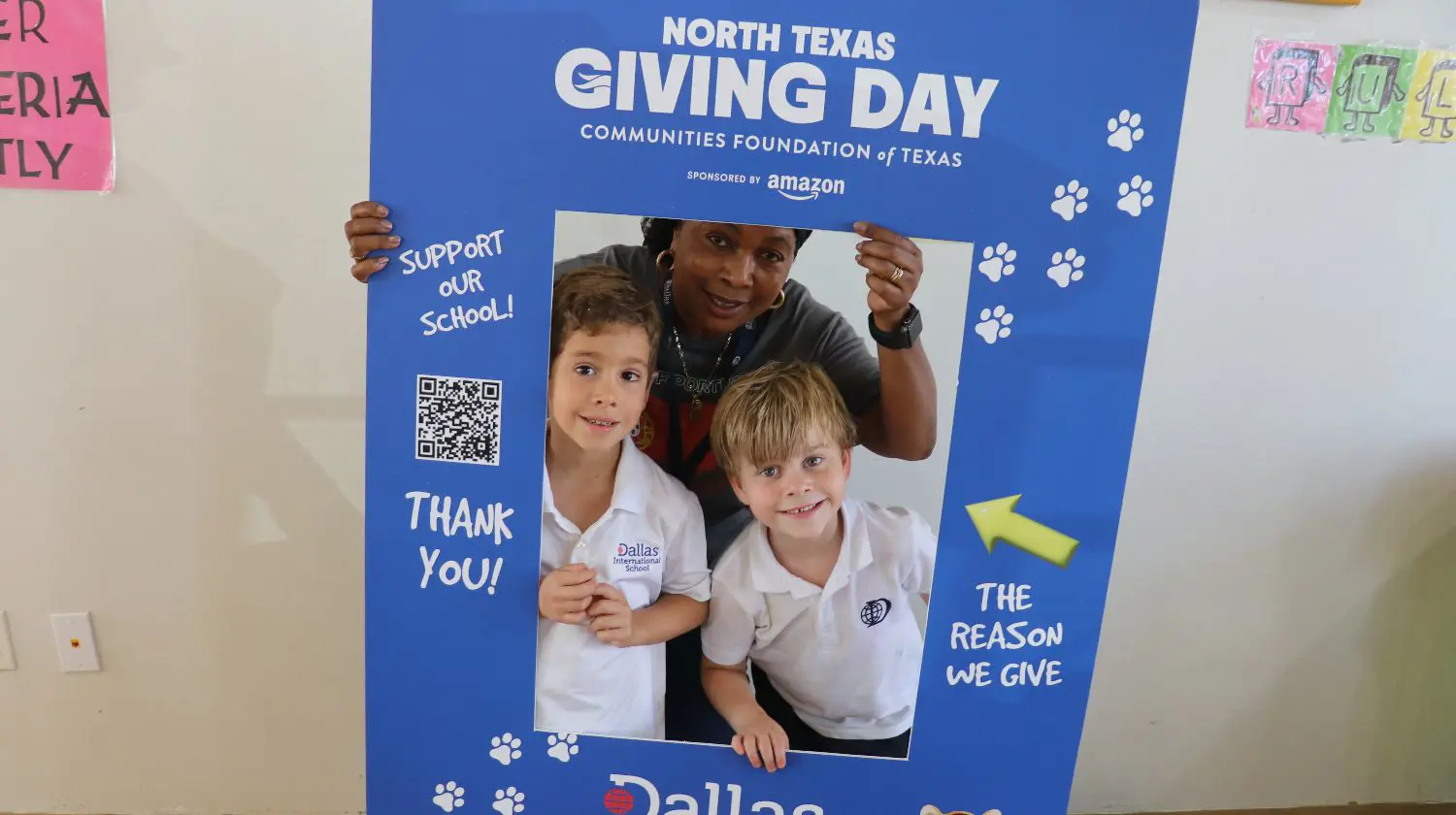 DIS students and teacher at North Texas Giving Day.