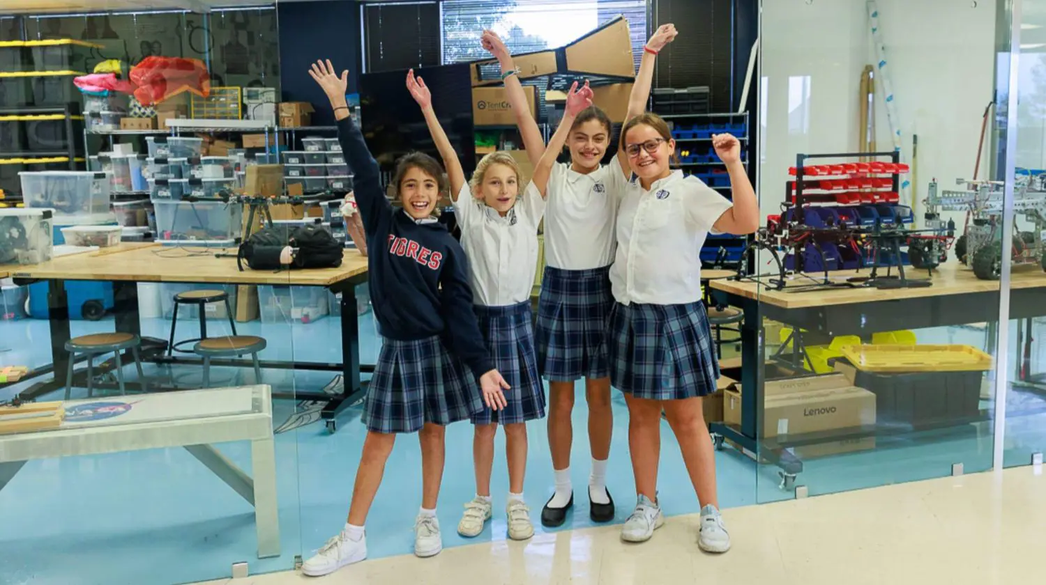 DIS Middle school students in STEM Lab on Secondary Campus.